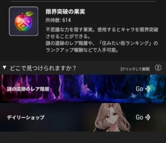 限界突破の果実の説明と入手先