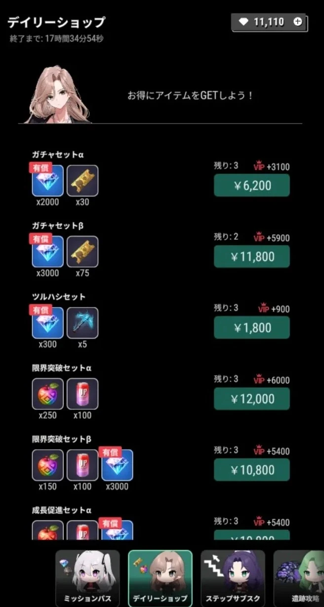 デイリーショップ:ガチャセットα・β